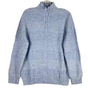 NWOT DAMART Sweater 6/8 Blue Striped Speckled Mock Neck Henley Quarter